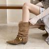 Schaffell-Version~ Retro-Nische spitzer Absatz gewebt mit Fransen zwei Tragemöglichkeiten Stiefel mit Schaft Western-Cowboystiefel Stiefeletten Damenstiefel