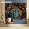 2D Magical Firefly Forest Tapestry, Hanging Lanterns & Flowers Wall Art for Bedroom