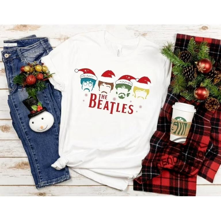 С Рождеством Группа The Beatles Футболка всех размеров Белая Подарок для фаната TT1239 Унисекс футболка XXXXL