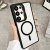 Metal Ring Lens Stand Holder Clear Magnetic Case For Samsung S25 Ultra S24 Plus S23 FE S22 A56 A36 A06 A15 For Magsafe Cover
