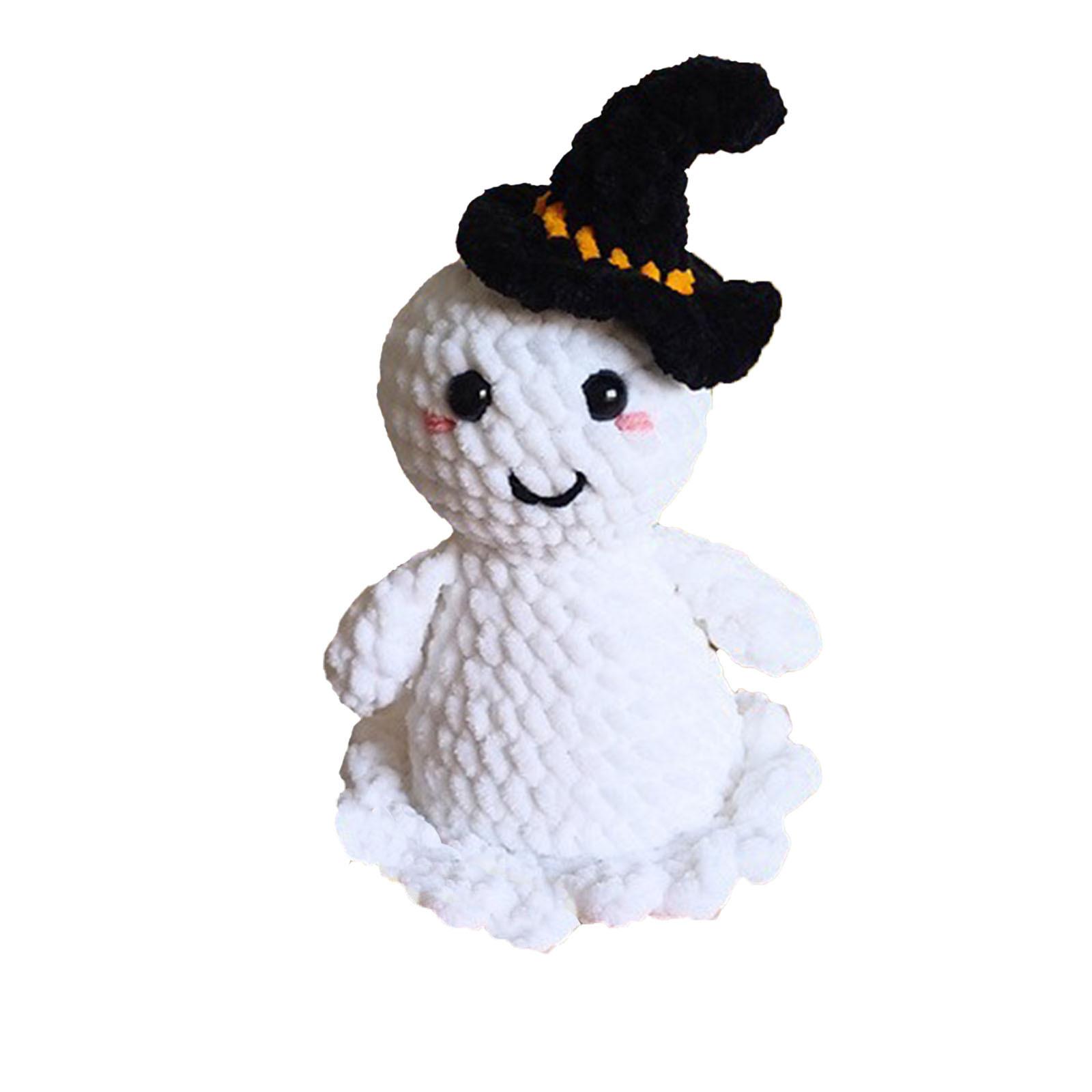 

Призрак плюшевая игрушка шляпа ведьмы ручной работы вязаная крючком кукла украшение украшение смешная кукла на Хэллоуин милый призрак настольное украшение 16cm белый