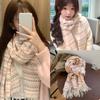 Anti-cold Knitted Wool Shawl Contrast Color Long Neckscarf with Tassel Dopamine Plaid Scarf  Winter