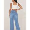 Mom Jeans Dámské Džínové Kalhoty Široké Nohavice Dlouhé Kalhoty Dírky Vysoký Pas Rovné Kalhoty Y2k Streetwear Práce Prošívané Ležérní Punk