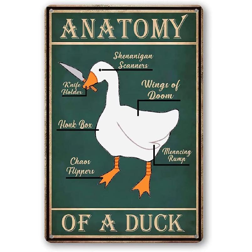 Duck Knowledge Vintage Metal Tin Sign Anatomy Of A Duck Funny Poster Cafe Kitchen Living Room Bathroom Toilet Home Art Wall Decoration Plaque Gift