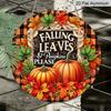 2D Flat, 1pc Round Aluminum Festive Fall Leaves & Pumpkins Wall Sign, Vintage Aluminium Decor for Home, Kitchen, Office, Garden, Garage, Christmas
