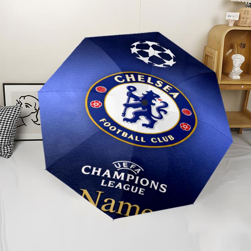 Custom Name Chelsea Football Club Theme Automatic Umbrella, Lightweight & Portable, 8 Rib, Perfect for Outdoor Travel, Birthdays, Christmas, Gifts.