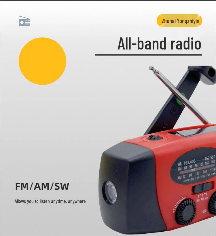 Radio d'urgence multifonction: Manivelle et Solaire, Lampe de Poche, Alarme SOS, Préparation en Plein Air