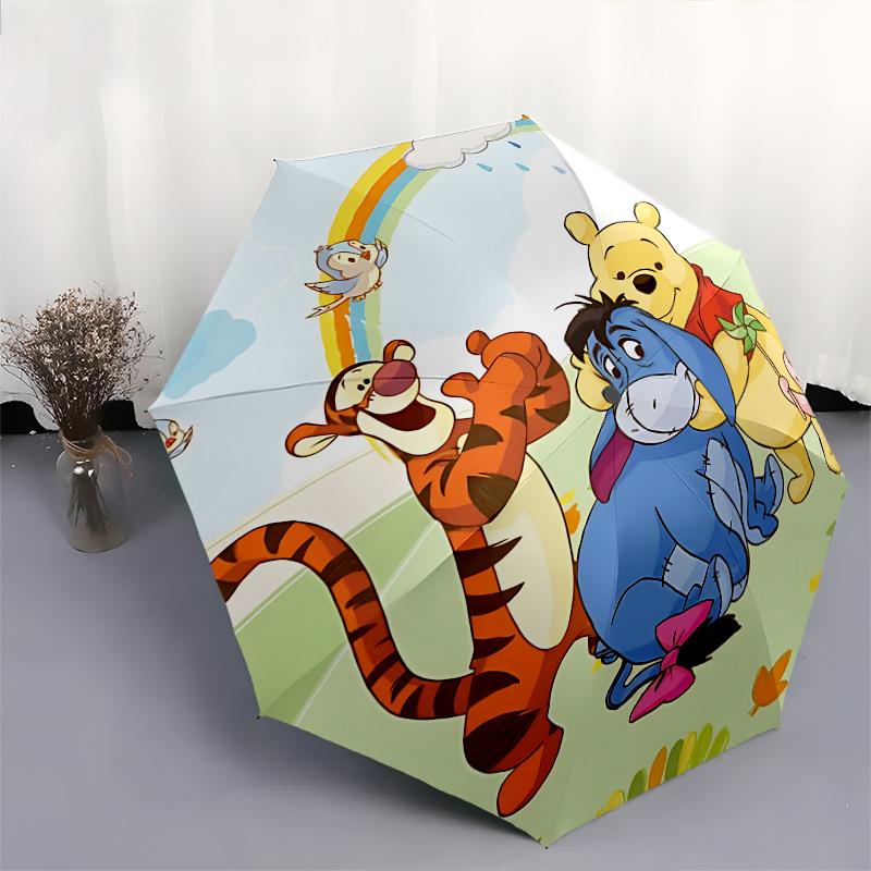 Ombrello Automatico Apri e Chiudi Winnie the Pooh e Tigro - Ombrello Pieghevole Portatile a 8 Stecche con Manico in Plastica, Adatto per il Tempo Libero