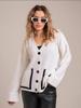2025 Spring and Autumn New Style Women's Clothing Pocket Contrasting Color V-neck Knitted Cardigan Sweater Women's Jacket