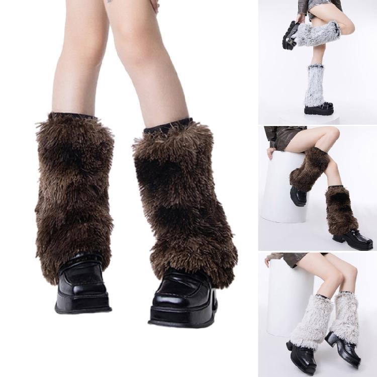 Furry Fashion Leg Warmers for Ladies Soft Plush Boot Covers Toppers Footless Socks for Winter Warmth and Costume Parties