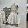 Sweet & Spicy Lace Waist-Cinched Puffy Strap Mini Dress for Parties - Autumn/Summer