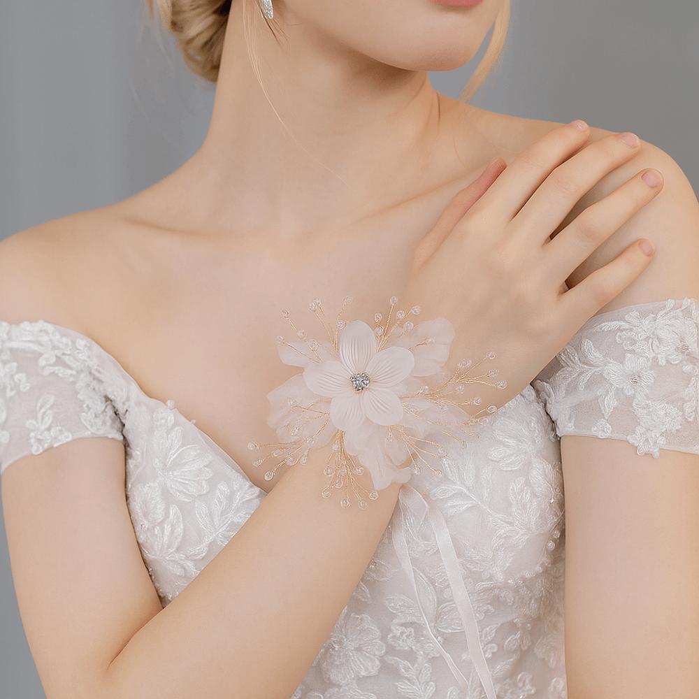 Photo Props Crystal Beads Bracelet Pearl Rhinestone Hand Flower  Wedding Party