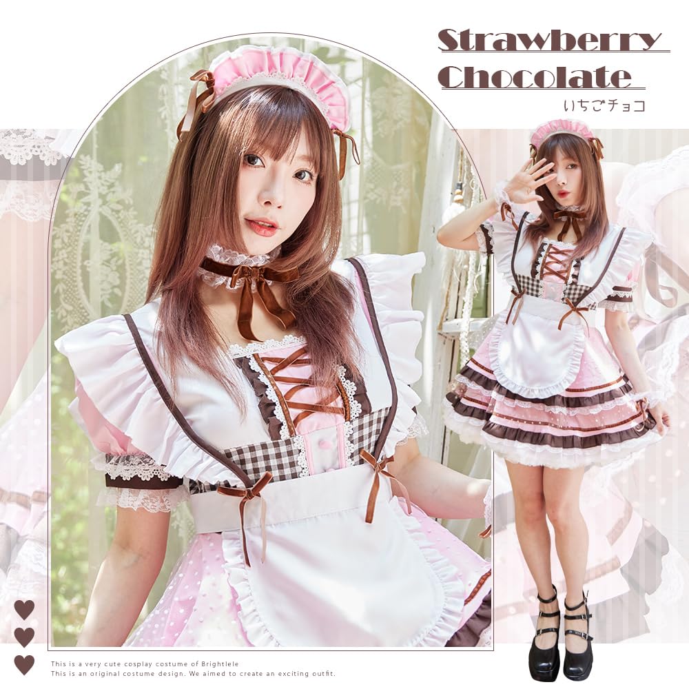 Brightlara Halloween Cosplay Maid Outfit, Lolita Pink, Women's, cos069-PK-M