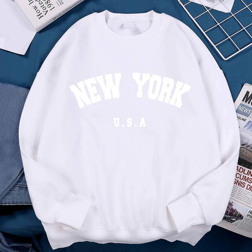 

Нью-Йорк США Принт Буквы Уличная Одежда Мужская Свободная Одежда для Фитнеса Мода Высокое Качество Толстовка Флис Пуловер Новая Толстовка Женская S