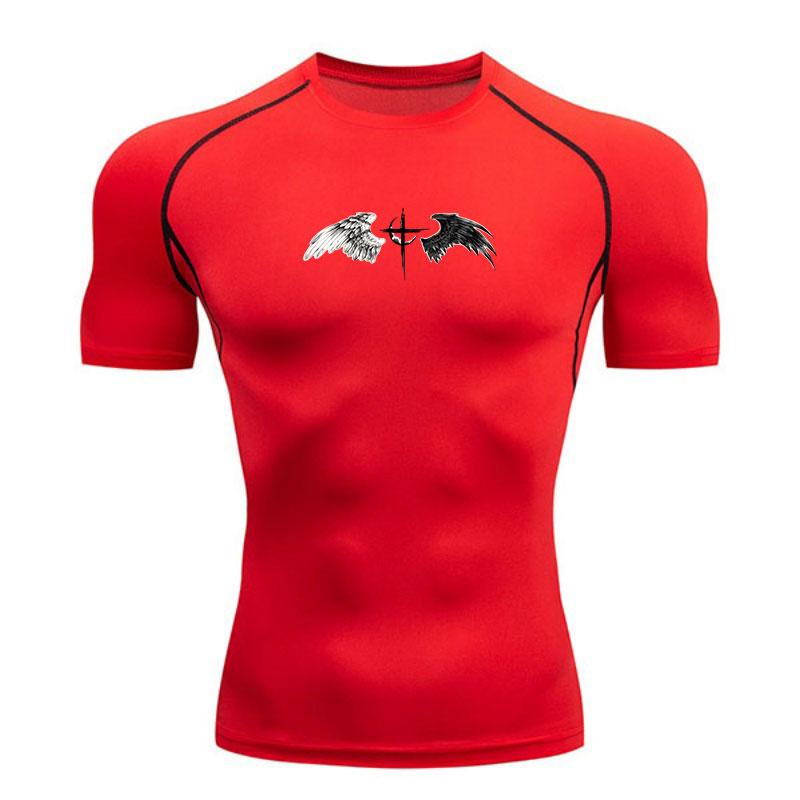 Men's Compression Fitness Sports T-Shirt, Contrast Black Whi