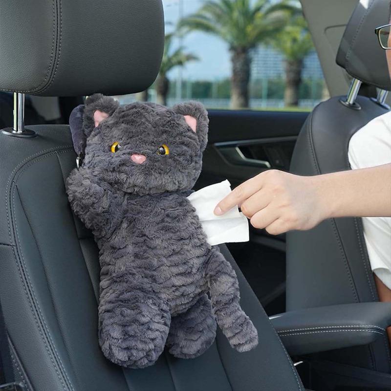Car Tissue Boxes Plush Holder Cover Cute Cat Accessories, Car Backseat Hanging Tissue Bag Box, Auto Toys Interior Decoration