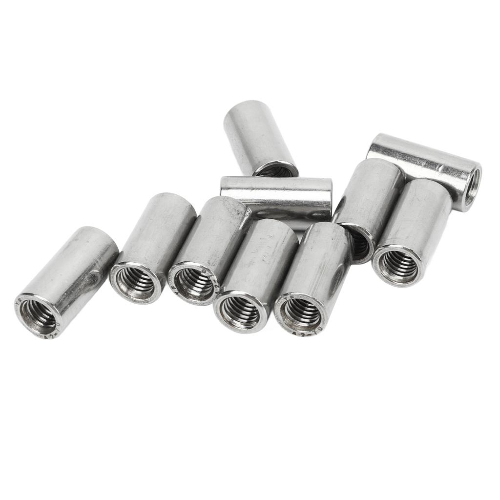 10 Pcs Round Connector Nut M8x1.25 Female Thread L25mm Rod Coupling Nuts Stainless Steel Threaded Sleeve Rod