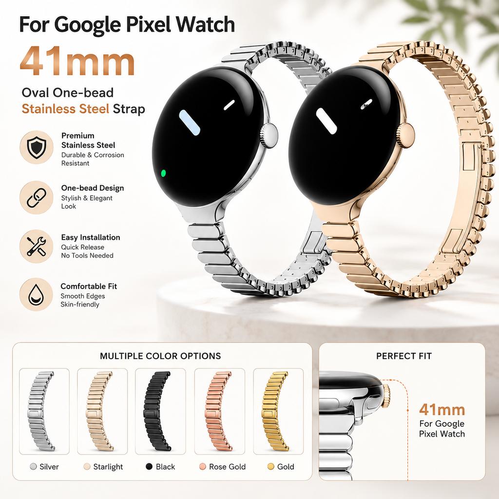 Curea de ceas cu zale ovale pentru Google Pixel Watch 4 41mm Curea de mână din oțel inoxidabil Cataramă fluture pentru Google Pixel3/2/1 Curea de înlocuire pentru brățară