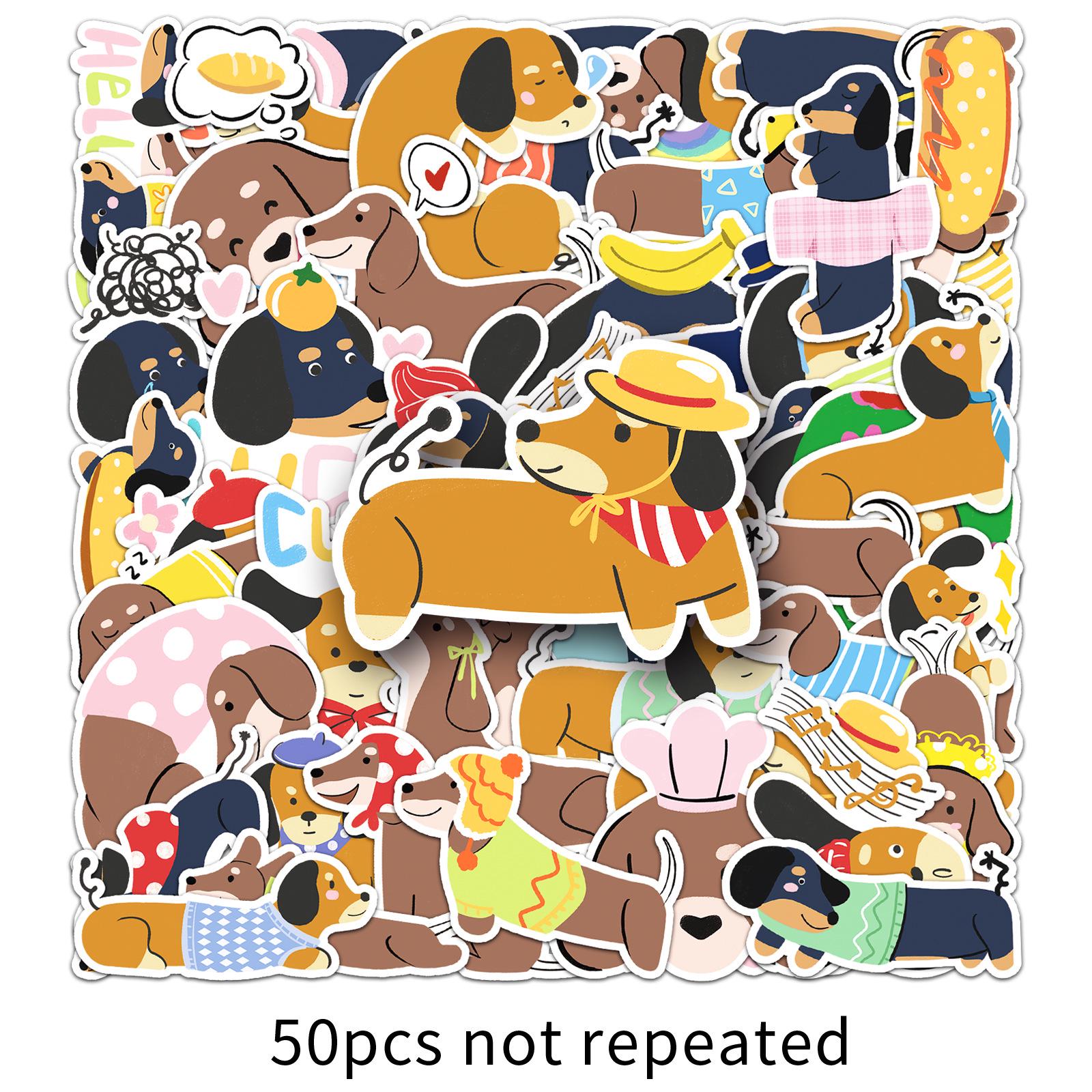 50 Cute Dachshund Dog Stickers - Cartoon Animal Waterproof Decorative Set