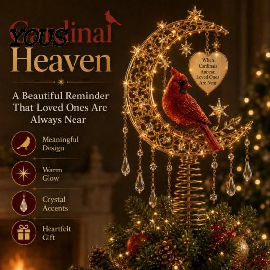 Rustic Holiday Tree Decor Lighted Memorial Christmas Topper, Angel Red Bird Reindeer Designs Treetop Ornament Party Ornaments with Warm Glow