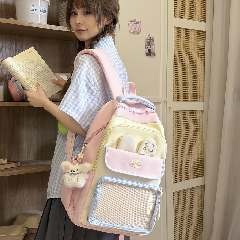 Schoolbag small fresh female backpack macaron color matching soft girl student schoolbag large capacity Japanese sweet girl backpack