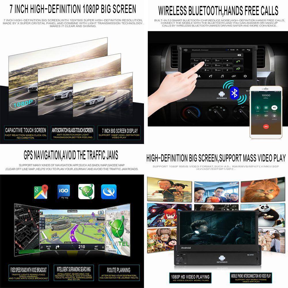 9701 7-palcový kapacitný teleskopický displej Android systém GPS navigácia do auta Inteligentné Bluetooth rádio MP5 prehrávač do auta