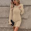 Women's Fashion Round Neck Solid Color Long-sleeved Knitted Sweater Slim Fitted Hip Dress