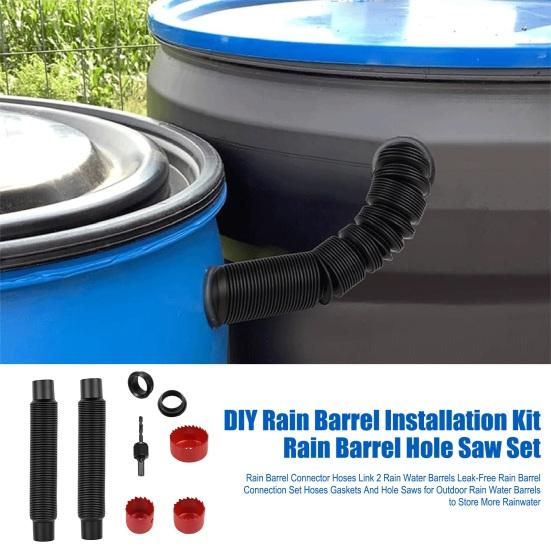 Spojovací hadice k dešťovým sudům Spojují 2 sudy na dešťovou vodu Sada pro nepropustné spojení dešťových sudů Hadice Těsnění a děrovky pro venkovní sudy na dešťovou vodu