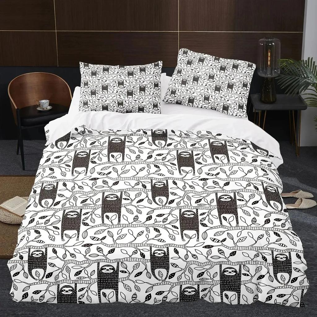 Cartoon Sloth Duvet Cover King Queen Funny Animal Bedding Set for Cool Wildlife Polyester Quilt Cover Boys Birthday