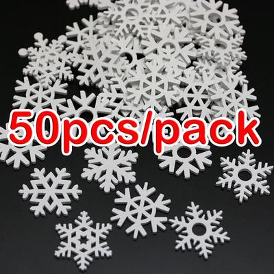 (50 st/förpackning) 35mm Vit Mix Form Trä Snöflingor Julpynt Julgranshängen Dekorationer För Hemmet