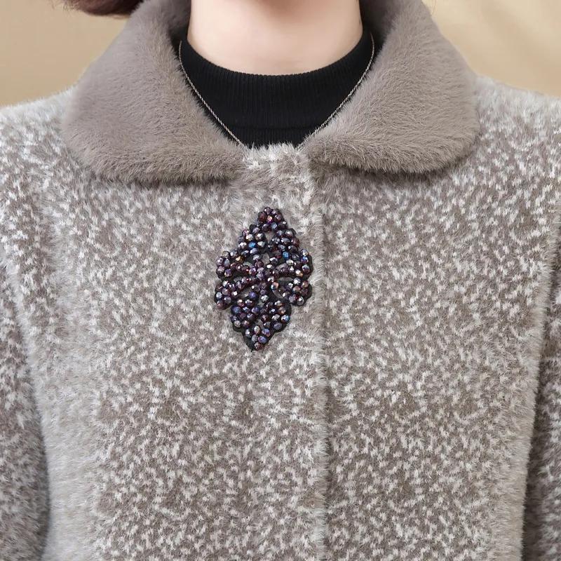 New Mother's Imitation Mink Velvet Sweater Coat Thick Middle Aged Elderly Women's Knitted Cardigan Short Woolen Jacket Outwear