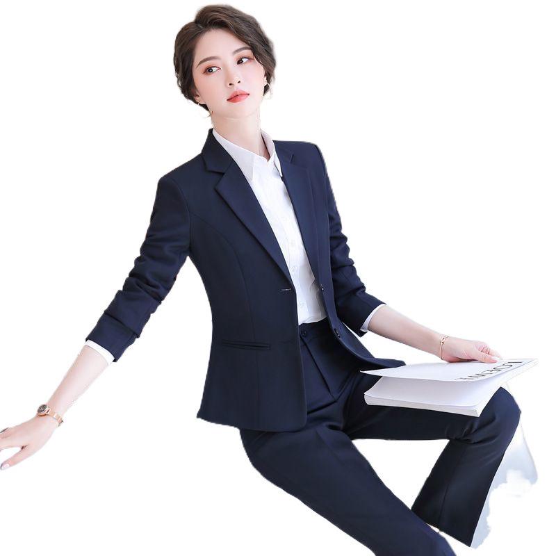 Women's Professional Two-Button Suit Set - Long Sleeve, Perfect for Spring and Autumn or College Student Interviews