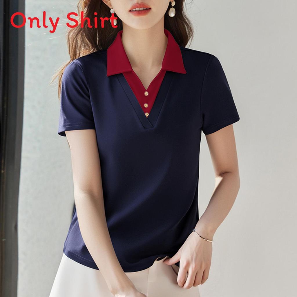 Polo Collar Short Sleeve T Shirt For Women With Cotton Fabric For Summer Casual Wear