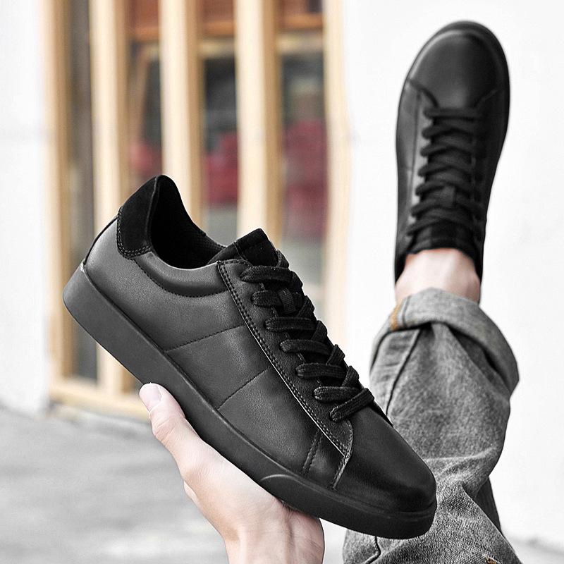 2026 Men's Genuine Leather White Low-Top Skate Shoes - Versatile, Breathable, and Trendy with Thick Sole