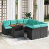 Garden Dining Set with Cushions 9 pcs Black and Teal