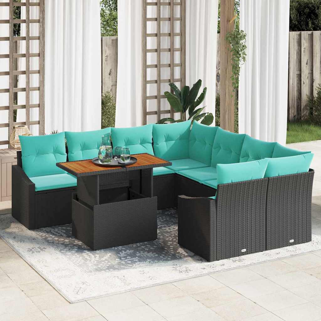 Garden Dining Set with Cushions 9 pcs Black and Teal