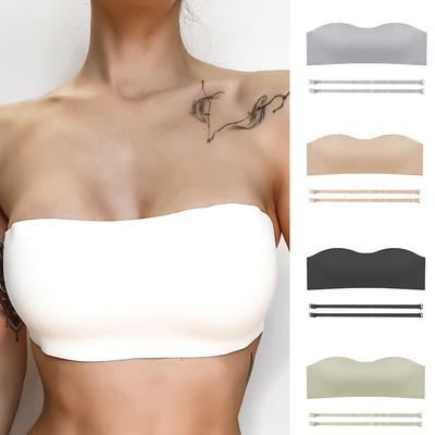 Soutien-gorge bandeau invisible sans coutures, sans anneau en acier, à bretelles amovibles, double usage, pour femme, été