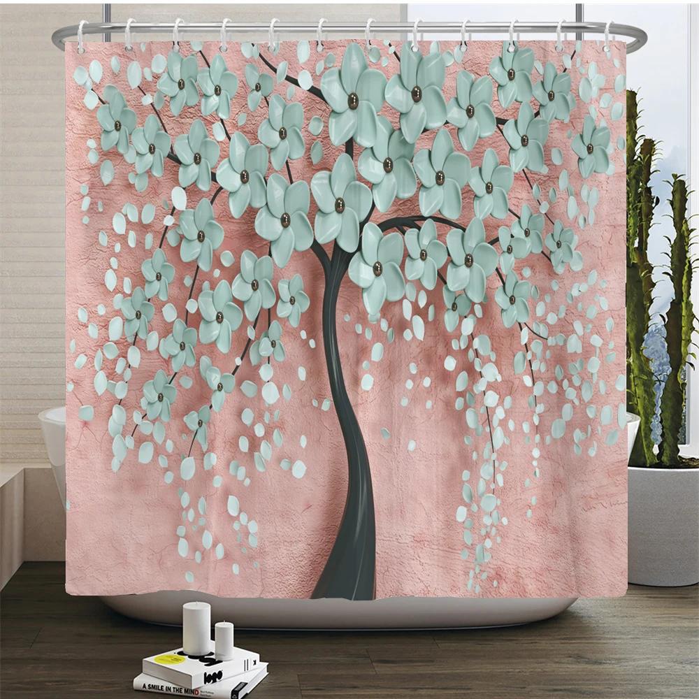3D Beautiful Flower Tree Printed Bathroom Curtain Polyester Waterproof With Hooks Home Decoration Shower Curtain Bathroom Screen