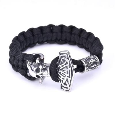 Men 'S Viking Stainless Steel Ghost Head Thor 'S Hammer Umbrella Rope Braided Bracelet Outdoor Survival Bracelet 