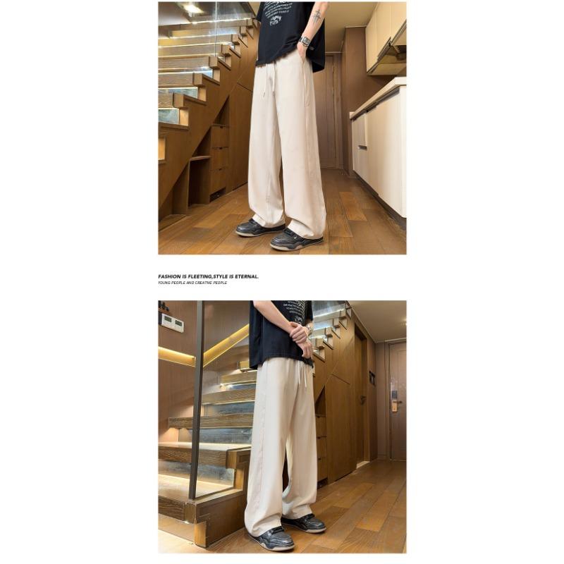 Mens Summer Breathable Loose Straight Ice Silk Casual Sports Long Pants