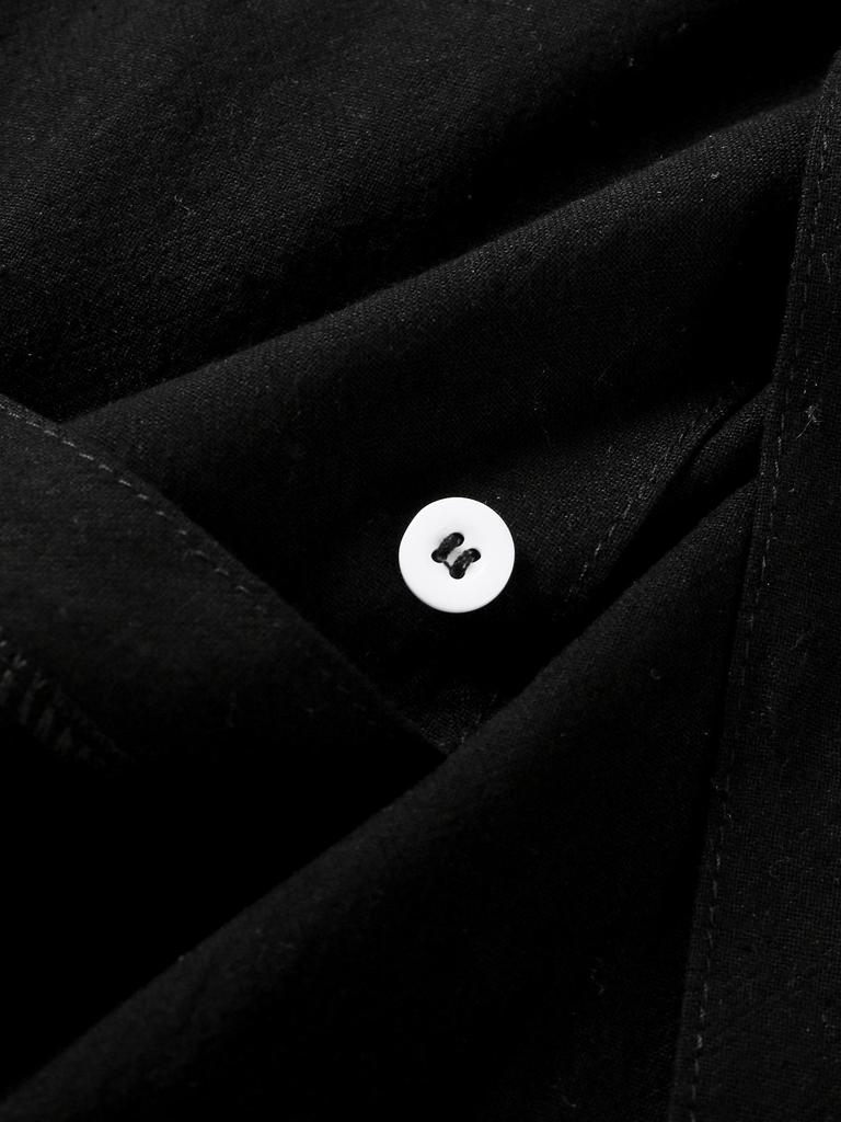 Chemise d'été à manches courtes en coton et lin pour homme avec col rabattu