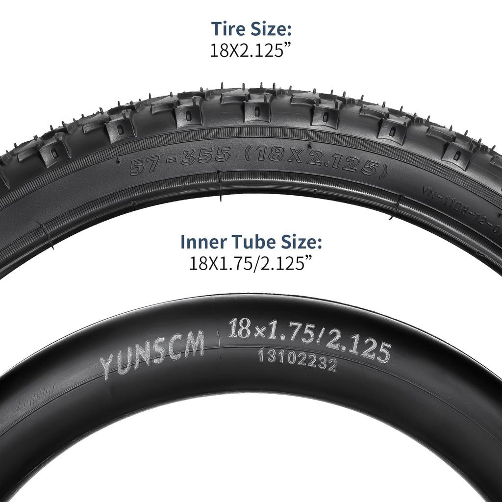 YunSCM Satz Faltreifen für Fahrräder mit 32mm Schrader für Mountainbikes und Cross 2, 18x2.125 Reifen, 57-355, Schläuche, Ventile, 18-Zoll 2.125 Fahrräder,