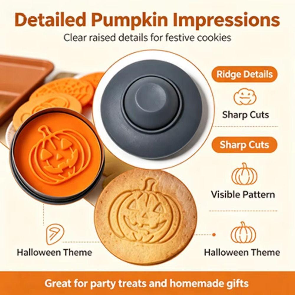 3D Embossing Halloween Cookie Cutters Set Creative Pumpkin Emboss Stamps Cookie Decorating