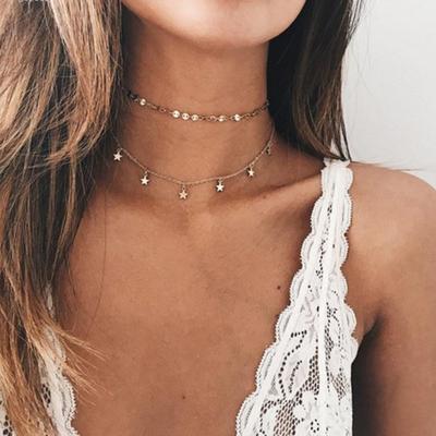 Bohemian Neck Chain Personalized Creative Handmade Clavicle Chain, Double Sequined Star Pendant Necklace