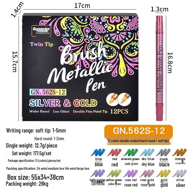 Gold & Silver Double-Ended Two-Color Waterproof Metal Markers for Black Card, Drawing, Signing, and Graffiti