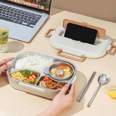 304 Stainless Steel Lunch Box Insulation Foot Container Microwavable Students Bento Case With Spoons or Chopsticks
