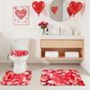 Valentine'S Day Bathroom Set: Heart Design Shower Curtain, Toilet Cover & Mats With 12 Free Hooks, Red Pink White Romantic Decor