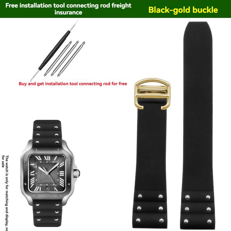 Compatible with Cartier Santos Men's Original Rubber/Silicone Watch Strap 21mm for Santos de Cartier series