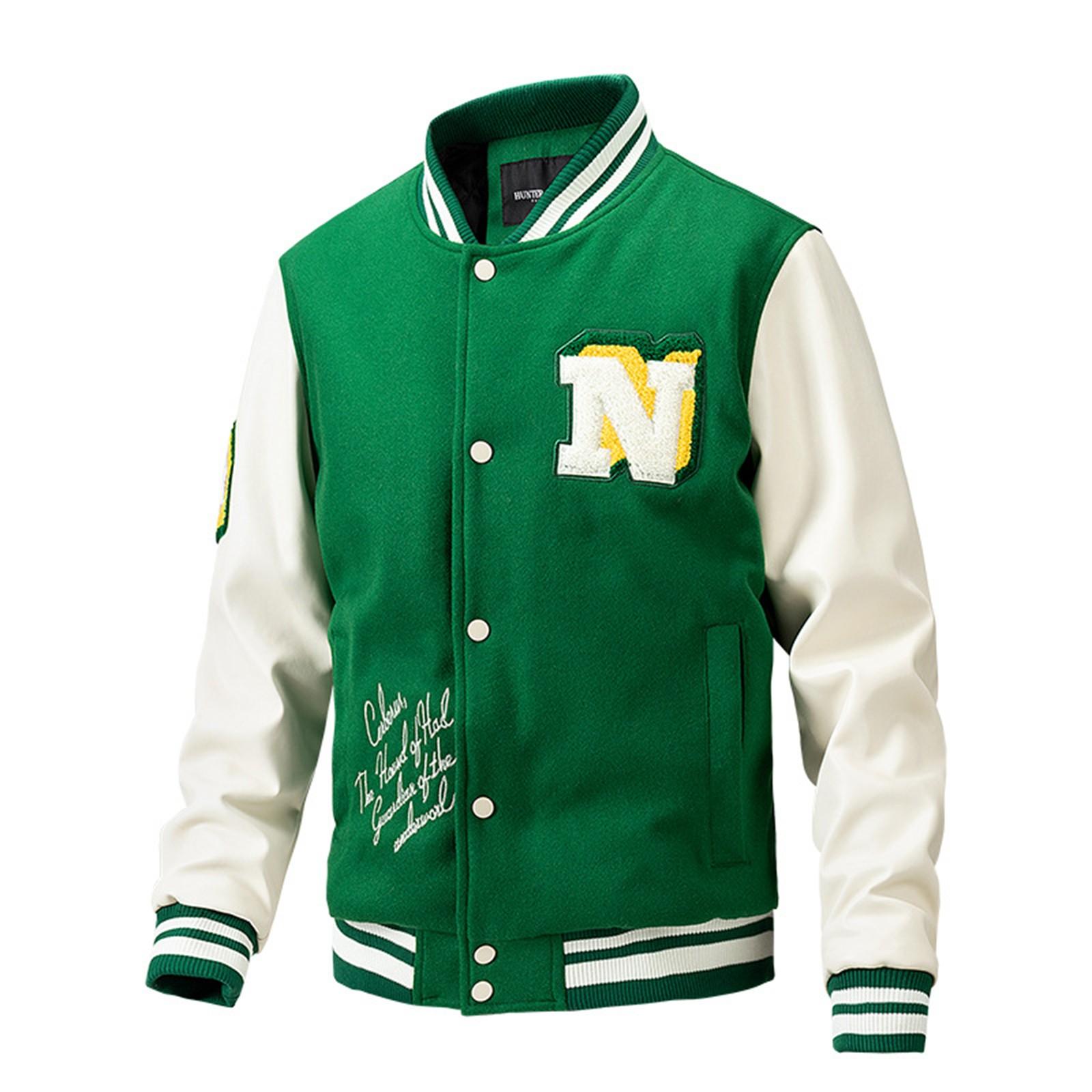 

Бейсбольная куртка, мужская и зимняя, новая повседневная шерстяная куртка с цветными вставками XL зелёный