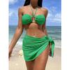 European and American Sexy Bikini Three-Piece Set Female Halterneck Pure Color Separates Swimsuit Beach Vacation Swimsuit Swimsuit